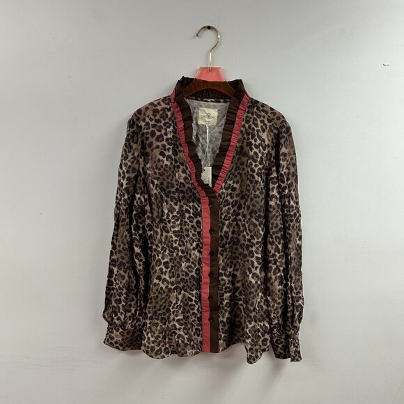 Ruffle Trim Leopard Print Blouse - WC5447 - Picture 1 of 2